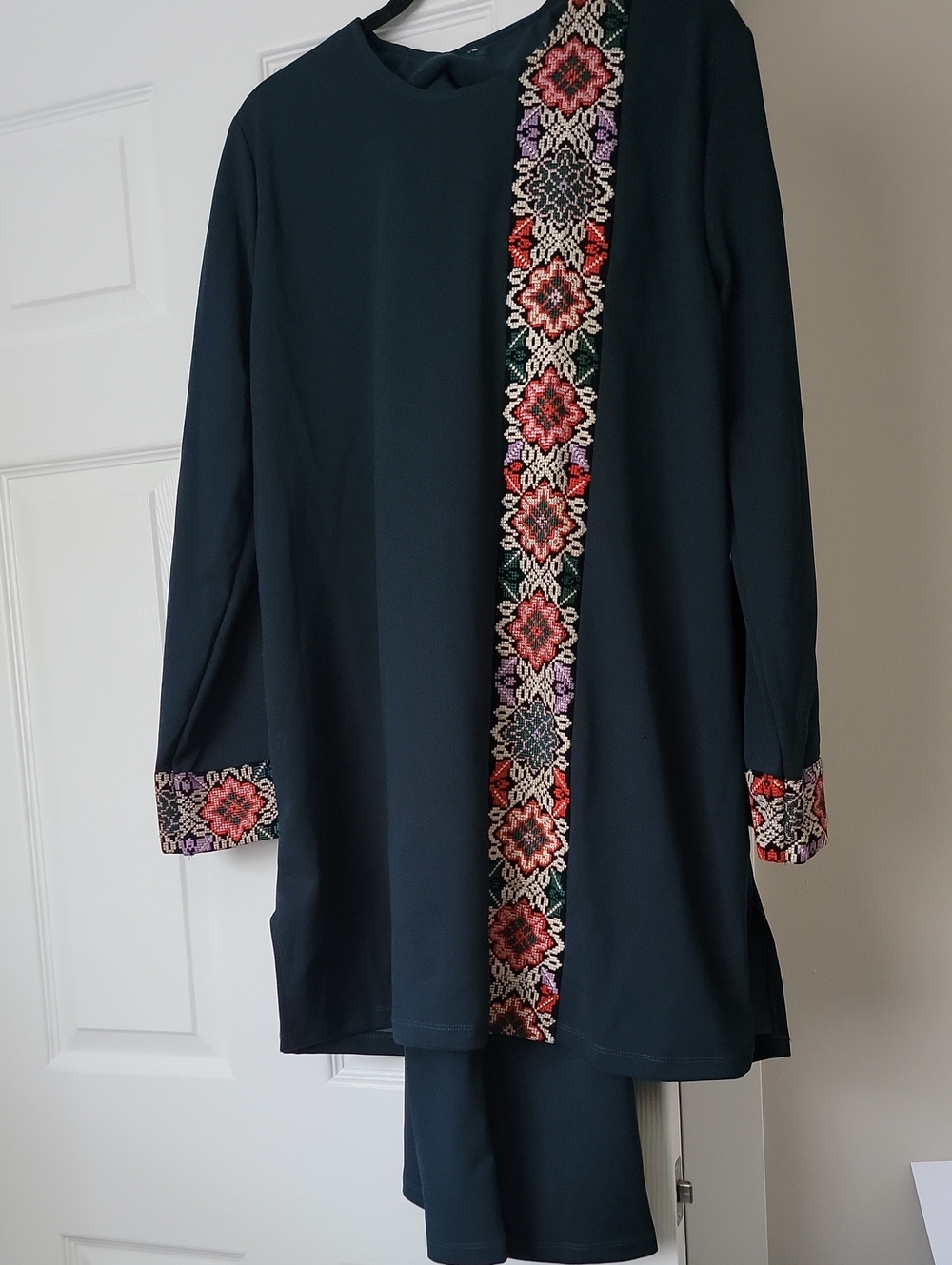 Dark Teal Tunic with Embroidered Tatreez Trim